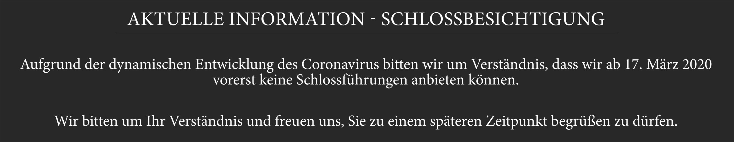 Winterzeit. Vom 01.01.2020 bis 29.02.2020 ist das Hohenzollernschloss geschlossen.